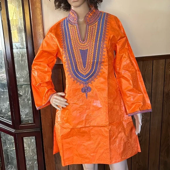 open lace back dress Orange African Dashiki Long Dress main image 0